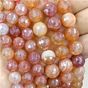 Red Stripe Agate Beads, faceted round, light electroplated, approx 6mm dia