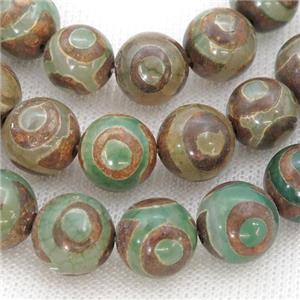 green Tibetan Agate beads, eye, approx 12mm dia