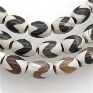 tibetan agate barrel beads, approx 10x14mm, 25pcs per st