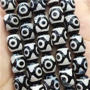 tibetan agate barrel beads, eye, approx 10x14mm, 25pcs per st