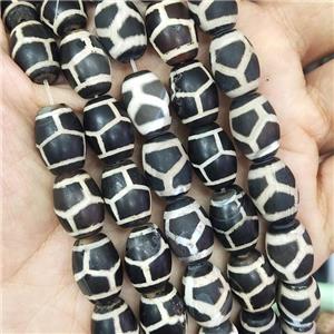 tibetan Dzi Agate barrel beads, matte, approx 10-14mm, 25pcs per st