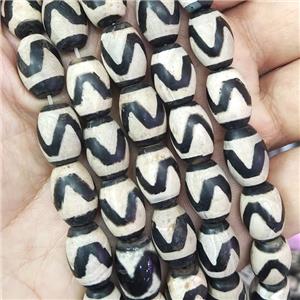 tibetan Dzi Agate barrel beads, matte, approx 10-14mm, 25pcs per st