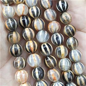 round tibetan Agate beads, yellow, pumpkin, approx 8mm dia