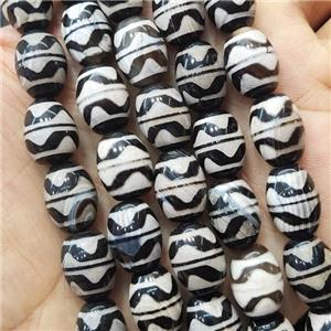 Tibetan Agate barrel Beads wave, approx 10-14mm, 25pcs per st