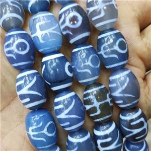 Blue Tibetan Agate Barrel Beads, approx 13-18mm, 20pcs per st