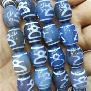 Blue Tibetan Agate Barrel Beads, approx 13-18mm, 20pcs per st