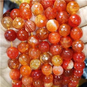 Natural Agate Beads Faceted Round Orange Dye B-Grade, approx 14mm dia