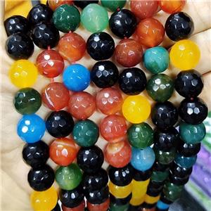 Natural Agate Beads Faceted Round Mix Color Dye B-Grade, approx 14mm dia