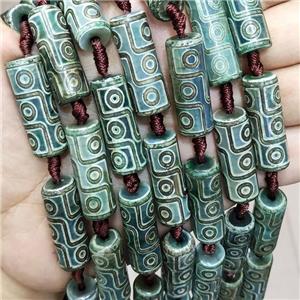 Green Tibetan Agate Tube Beads Evil Eye, approx 10-30mm, 10pcs per st