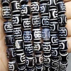 Tibetan Dzi Agate Beads Barrel, approx 10-14mm, 28pcs per st