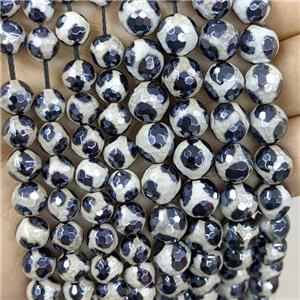 Tibetan Agate Beads Faceted Round Football Electroplated, approx 8mm dia