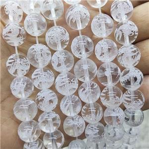 Natural Clear Quartz Beads Round Carved, approx 10mm dia