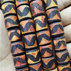 Tibetan Agate Column Beads Wave Tube Orange Dye, approx 15-16mm, 22pcs per st