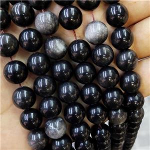 Natural Obsidian Beads Silver Flash Smooth Round, approx 10mm dia