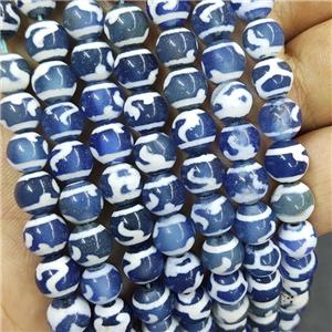 Tibetan Agate Beads Blue Smooth Round, approx 8mm dia, 48pcs per st