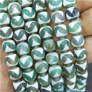 Tibetan Agate Beads Green Wave Smooth Round, approx 10mm dia, 38pcs per st