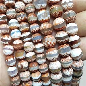 Tibetan Agate Beads Faceted Round Line Brown, approx 8mm dia