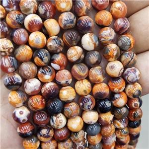 Natural Agate Beads Fired Black Orange Dye Smooth Round, approx 8mm