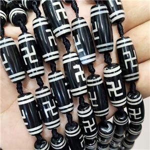 Tibetan Style Agate Buddhist Beads Rice Black, approx 10-25mm, 11pcs per st