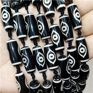 Tibetan Style Agate Rice Beads Evil Eye Black, approx 10-25mm, 11pcs per st