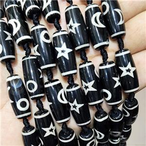 Tibetan Style Agate Rice Beads Star Moon Sun Black, approx 10-25mm, 11pcs per st