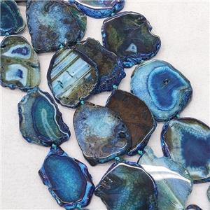 Natural Veins Agate Slice Beads Freeform Blue Dye, approx 20-40mm