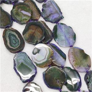 Natural Veins Agate Slice Beads Freeform Purple Dye, approx 20-40mm