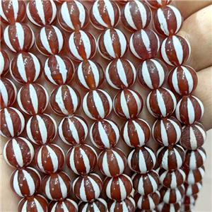 Tibetan Agate Beads Red Smooth Round Pumpkin, approx 10mm dia, 35pcs per st