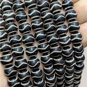 Tibetan Agate Beads Black Round Wave, approx 10mm dia