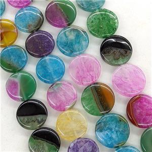 Agate Druzy Coin Beads Mixed Color Dye, approx 20mm