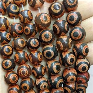 Tibetan Agate Round Beads Fired Evil Eye Orange Dye, approx 14mm dia, 26pcs per st