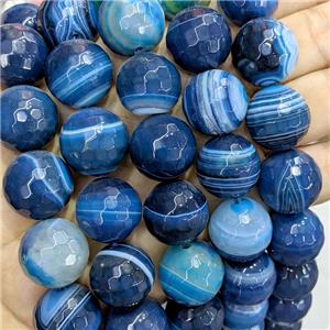 Natural Stripe Agate Beads Banded Blue Dye Faceted Round, approx 20mm, 20pcs per st