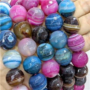 Natural Stripe Agate Beads Banded Mixed Color Dye Faceted Round, approx 20mm, 20pcs per st