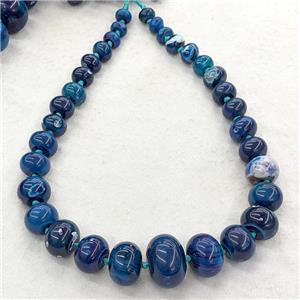 Natural Agate Rondelle Beads Graduated Blue Dye Smooth, approx 12-30mm