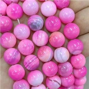 Natural Stripe Agate Beads Hotpink Dye Smooth Round, approx 14mm