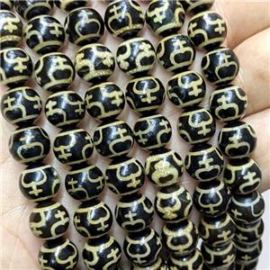 Tibetan Agate Beads Black Round, approx 10mm, 35pcs per st