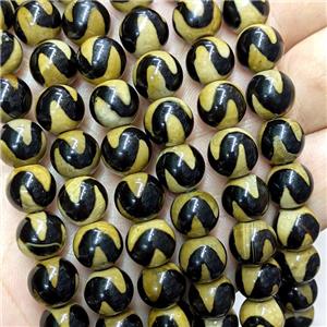 Tibetan Agate Beads Black Round Wave, approx 10mm, 35pcs per st