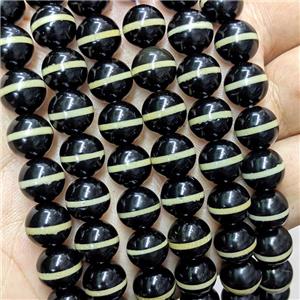 Tibetan Agate Beads Black Round Line, approx 10mm, 35pcs per st