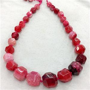 Natural Agate Graduated Beads Red Dye Faceted Cube, approx 12-25mm