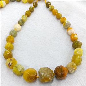 Natural Agate Graduated Beads Yellow Dye Faceted Cube, approx 12-25mm