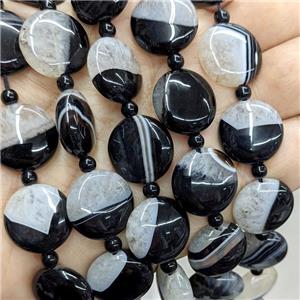 Druzy Agate Coin Beads Black Dye, approx 18mm