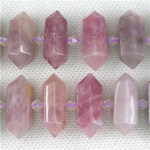 Madagascar Rose Quartz bullet beads, approx 12-28mm