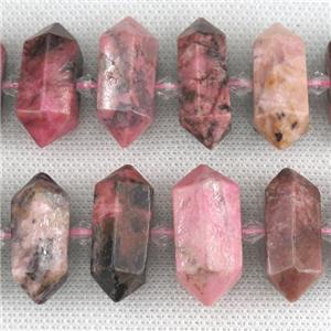 Rhodonite bullet beads, approx 12-28mm