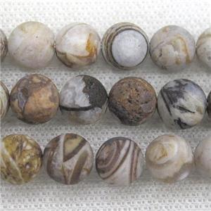 matte American Wooden Petrified Jasper Beads, round, approx 6mm dia