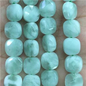 green Angelite Beads, faceted square, approx 8x8mm