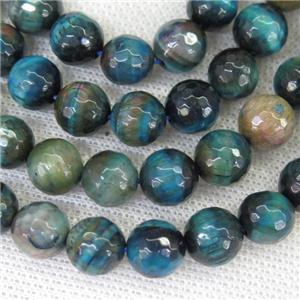 faceted round blue Tiger eye stone beads, approx 12mm dia