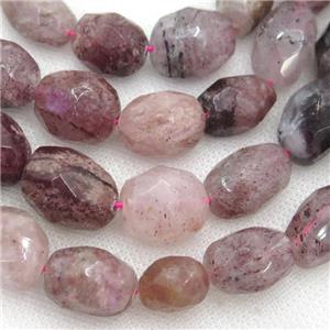 Strawberry Quartz Beads, faceted freeform, approx 12-16mm