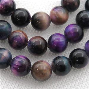 purple Tiger eye stone beads, round, approx 8mm dia