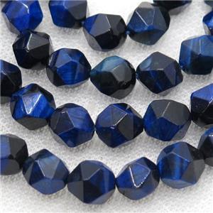 blue Tiger eye stone beads, faceted round, approx 8mm dia