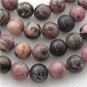 Natural Chinese Rhodonite Beads Pink Smooth Round, approx 10mm dia